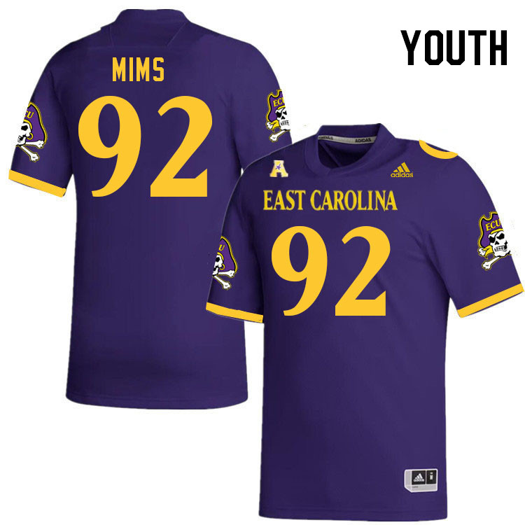 Youth #92 CJ Mims ECU Pirates 2023 College Football Jerseys Stitched-Purple